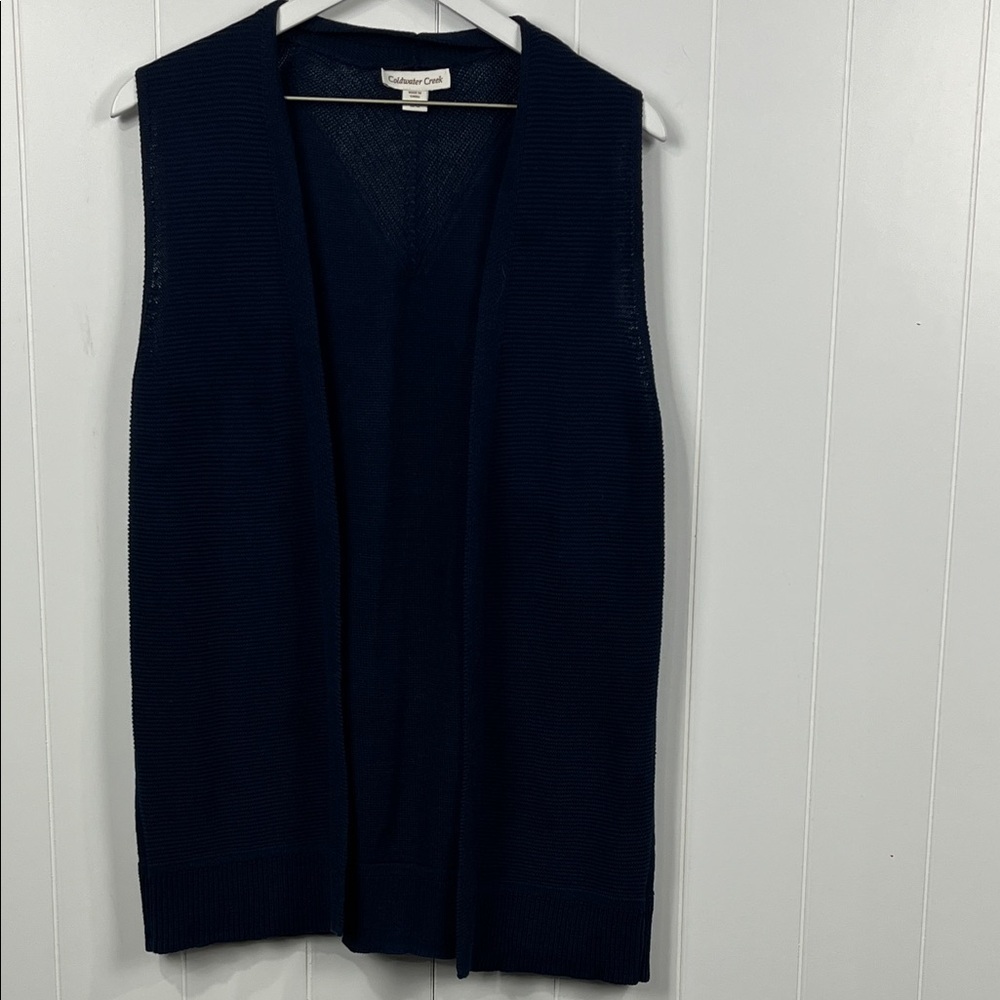 Coldwater Creek Womens Open Front Cardi M Navy (10-12) Long Lines Lightweight